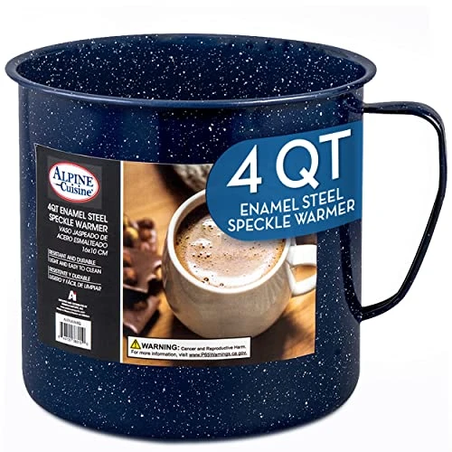 Enamel Steel Handled Pot And Large Capacity Coffee Warmer 4 Quart - Dark Blue Speckle Camping Pot And Mug, Coffee Warmer For Coffee, Tea, Cappuccino