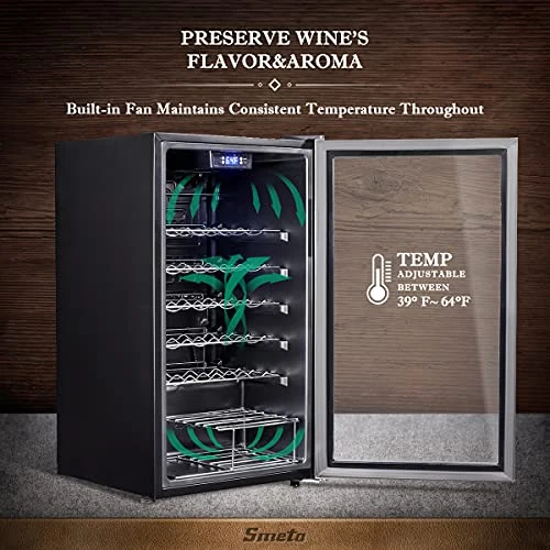 Wine Cooler Refrigerator 33 Bottles Large Wine Storage, 19 Inch Wine Fridge Freestanding Wine And Beer Fridge Cellar With Double-layer And Quiet Compressor, Black And Stainless Steel - Image 3