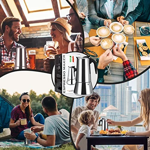 Stainless Steel Stovetop Moka Pot Espresso Maker Percolator 12 Cup 600ml Portable Italian Greca Cuban Coffee Maker For Big Family Home Office Camping, Work With Gas Electric Ceramic Stovetop - Image 3