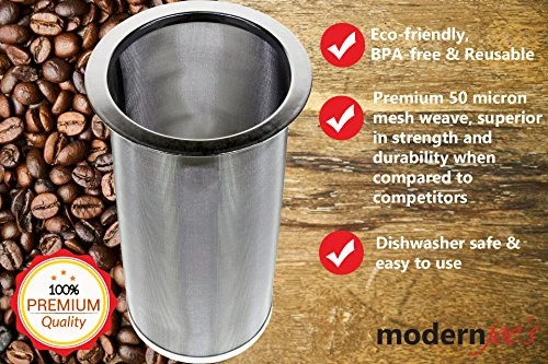 Premium Infuser Cold Coffee Maker For 2QT Wide Mouth Mason Jars By Modern Joe's. Perfect For Ice Coffee And Tea. Heavy Duty Gauge 100 Micron Mesh 304 Stainless Steel - Image 3