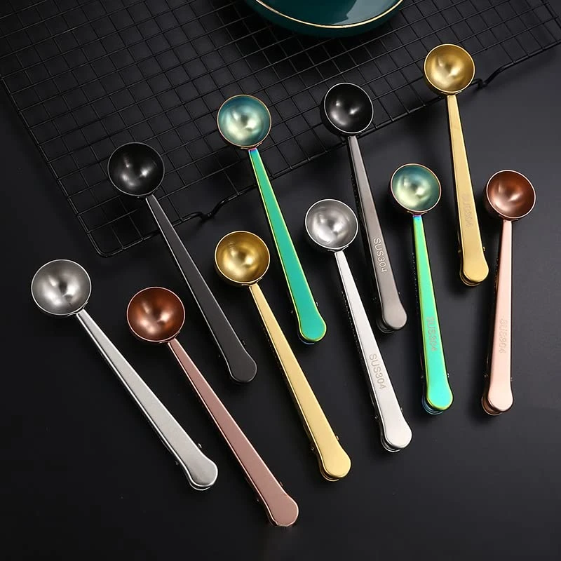 Coffee Scoop Clip Multifunctional 304 Stainless Steel Coffee Spoon With Sealing Clamp Scoop Cafe Tool Perfect For Coffee Powdered Milk Tea Kitchen Tools 2 In 1 Multifunctional Food Spoon - Image 5