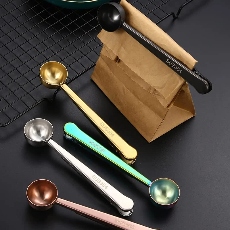 Coffee Scoop Clip Multifunctional 304 Stainless Steel Coffee Spoon With Sealing Clamp Scoop Cafe Tool Perfect For Coffee Powdered Milk Tea Kitchen Tools 2 In 1 Multifunctional Food Spoon - Image 6